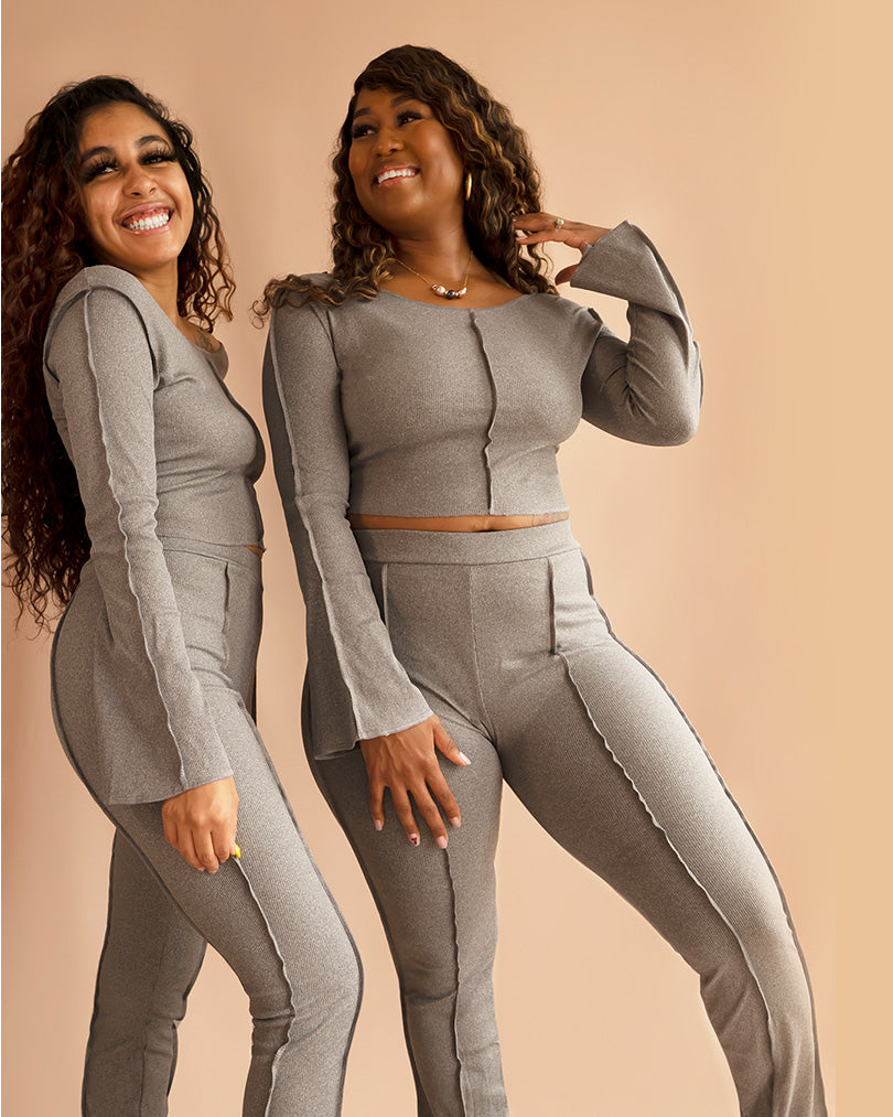 two women in gray co ord loungewear sets for women